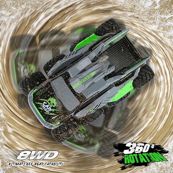 YOLOPLUS+ Amphibious Remote Control Car 8WD RC Monster Truck, 2.4GHZ 1:16 Waterproof All-Terrain Off-Road RC Cars Toys, Pool Toys Gifts for Boys and Girls Age 8-12, Green