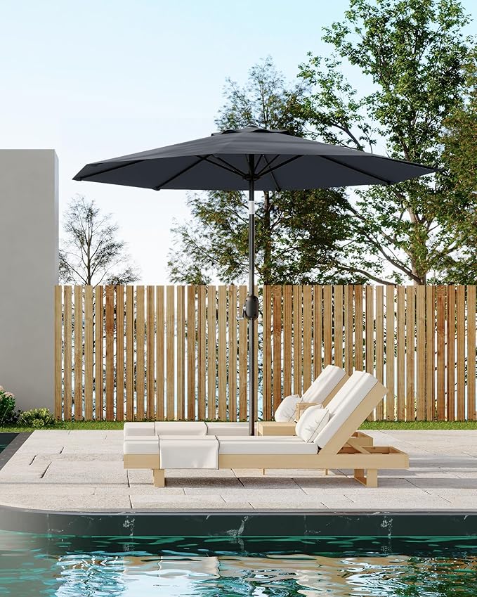 10FT Patio Umbrella Outdoor, Market Umbrella, Table Umbrella with Push Button Tilt and Crank, 8 Sturdy Ribs UV Protection Waterproof for Garden, Pool, Deck, Backyard (Grey)