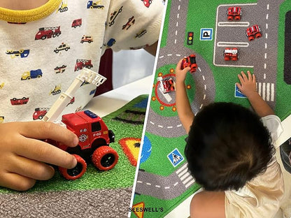 Pull Back Die-cast Alloy Fire Truck Vehicles Play Set,Monster Truck Model Cars,Friction Powered Toy Cars,4 Pack,Toys for 3 4 5 + Years Old Kids,Christmas/Birthday Gifts for Boys & Girls,Party Favors