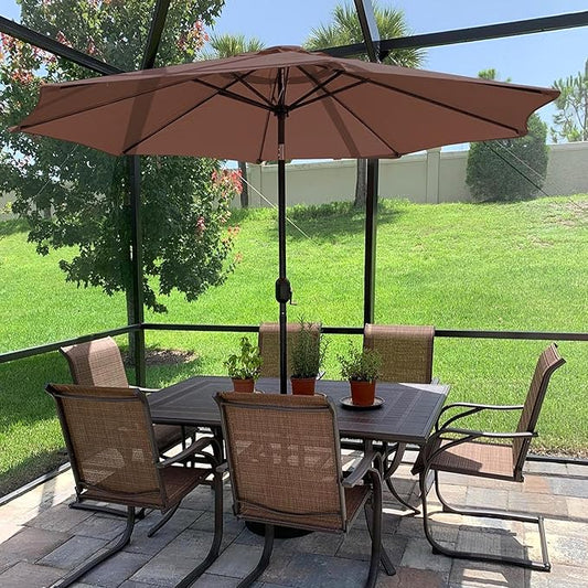 Yaheetech 9FT Patio Umbrella Outdoor Patio Market Table Umbrella Yard Sun Shade with Push Button Tilt & Crank for Garden/Beach/Lawn/Deck/Backyard/Pool, 8 Ribs, Brown