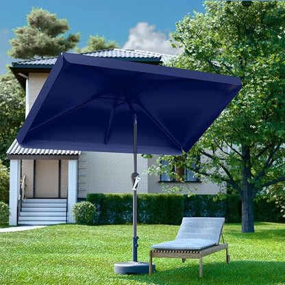 6.5 * 10FT Rectangular Patio Umbrella Table Market Umbrella w/Tilt and Crank Outdoor Umbrellas for Garden, Deck, Backyard, Pool and Beach, Navy