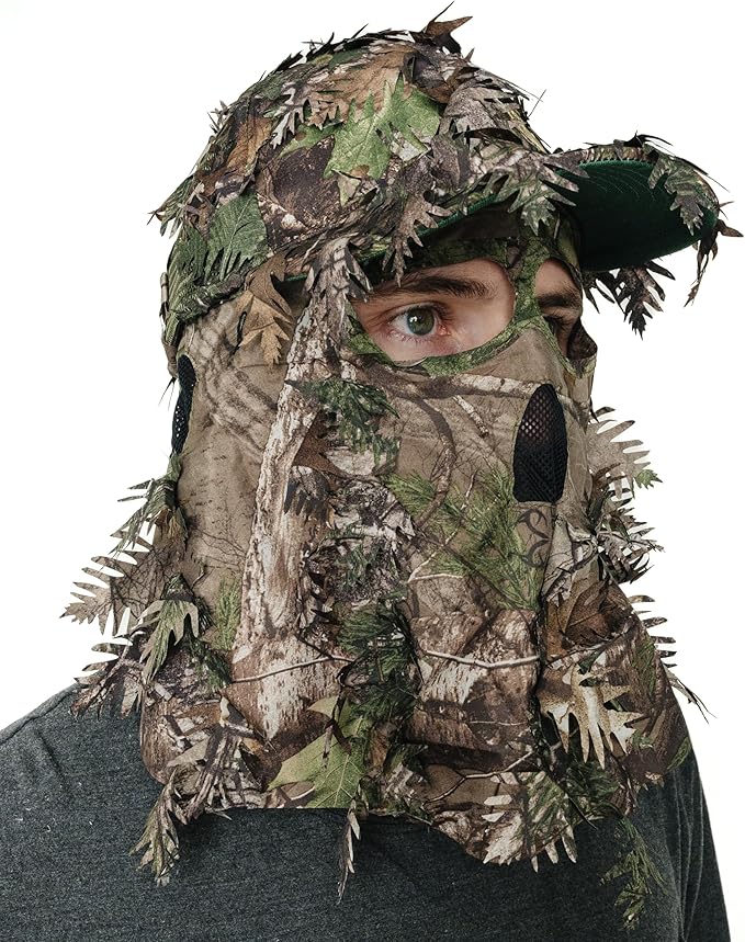 QuikCamo Lightweight 3D Leafy Camo Face Mask & Hat for Hunting, OSFM Adjustable Camouflage Hat, Mossy Oak & Realtree