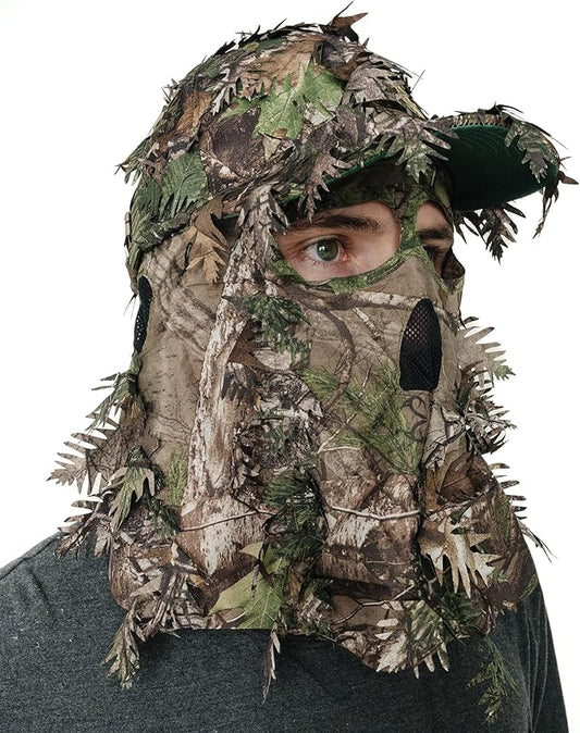 QuikCamo Lightweight 3D Leafy Camo Face Mask & Hat for Hunting, OSFM Adjustable Camouflage Hat, Mossy Oak & Realtree