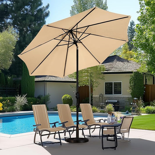Yaheetech 9FT Patio Umbrella Outdoor Umbrella Patio Yard Market Table Sun Shade with Push Button Tilt & Crank for Garden/Beach/Lawn/Deck/Backyard/Pool, 8 Ribs, Tan