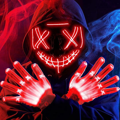 JOYIN Halloween Led Light Up Scary Mask and Gloves for Halloween Cosplay Costume (Red), 3 Modes Glow in The Dark Mask for Adult Women Men Boys Girls Trick or Treat, Party Dress Up Accessories Gifts