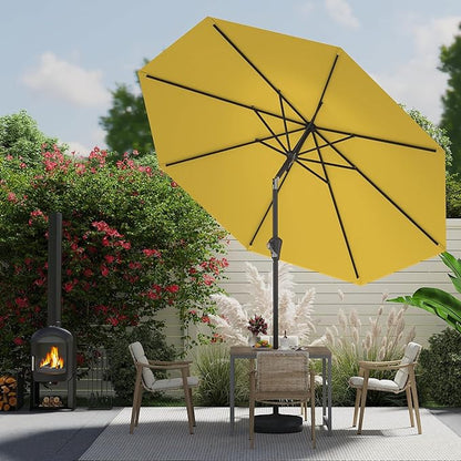 9 FT Patio Umbrella for Outdoor, Outdoor Umbrella with Push Button Tilt and Crank, Outdoor Patio Umbrellas with 8 Sturdy Ribs for Market, Garden, Deck, Backyard, Pool (Yellow)