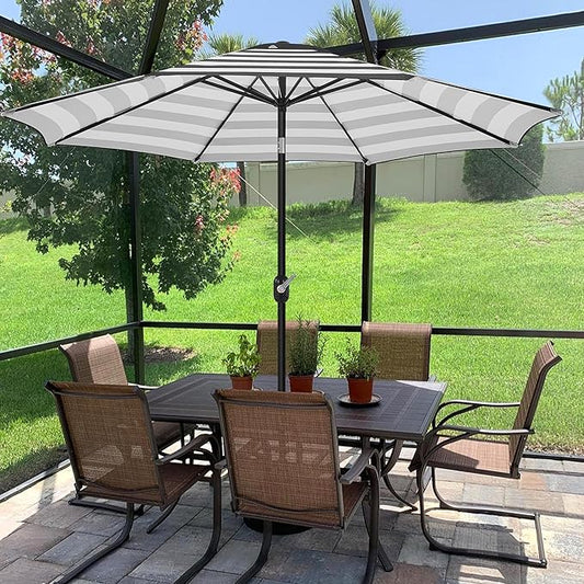 Yaheetech 9FT Patio Umbrella Outdoor Umbrella Patio Yard Market Table Umbrella with Push Button Tilt & Crank for Garden/Beach/Lawn/Deck/Backyard/Pool, 8 Ribs, Black/White