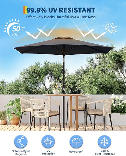 7.5FT Patio Umbrella Outdoor, Market Umbrella, Table Umbrella with Push Button Tilt and Crank, 6 Sturdy Ribs UV Protection Waterproof for Garden, Pool, Deck, Backyard (Grey)