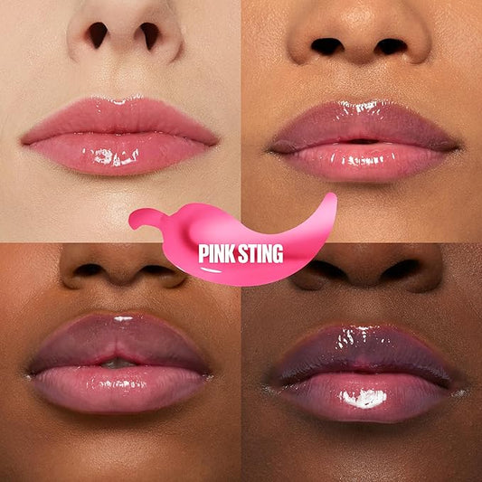 MAYBELLINE Lifter Gloss Lifter Plump, Plumping Lip Gloss with Chili Pepper and 5% Maxi-Lip, Pink Sting, Sheer Bubblegum Pink, 1 Count