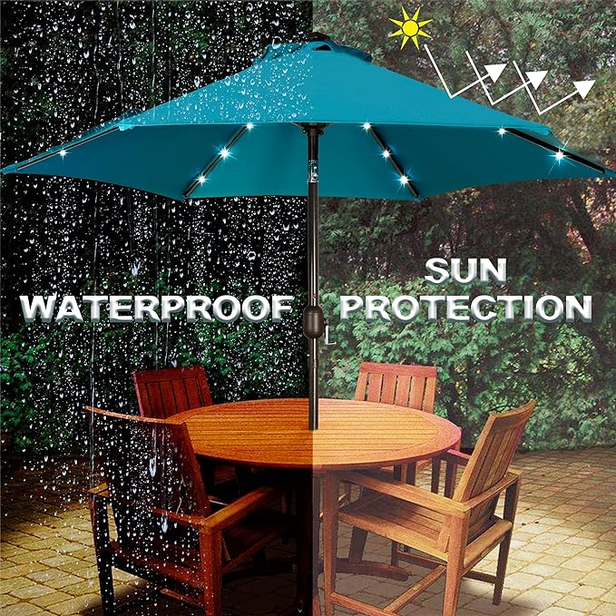 Blissun 7.5 ft Solar Umbrella, 18 LED Lighted Patio Umbrella, Table Market Umbrella