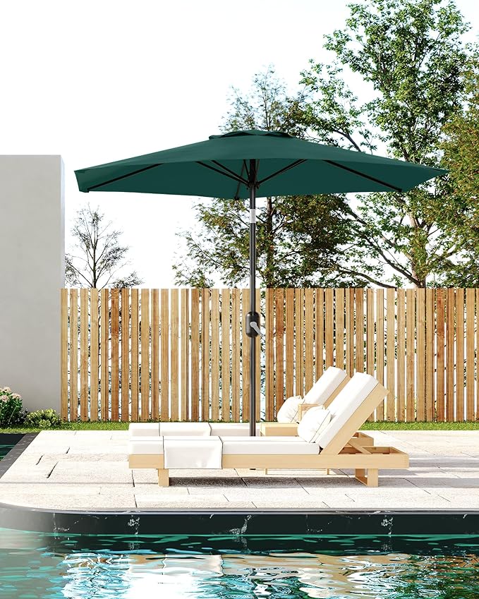 7.5FT Patio Umbrella Outdoor, Market Umbrella, Table Umbrella with Push Button Tilt and Crank, 6 Sturdy Ribs UV Protection Waterproof for Garden, Pool, Deck, Backyard (Dark Green)