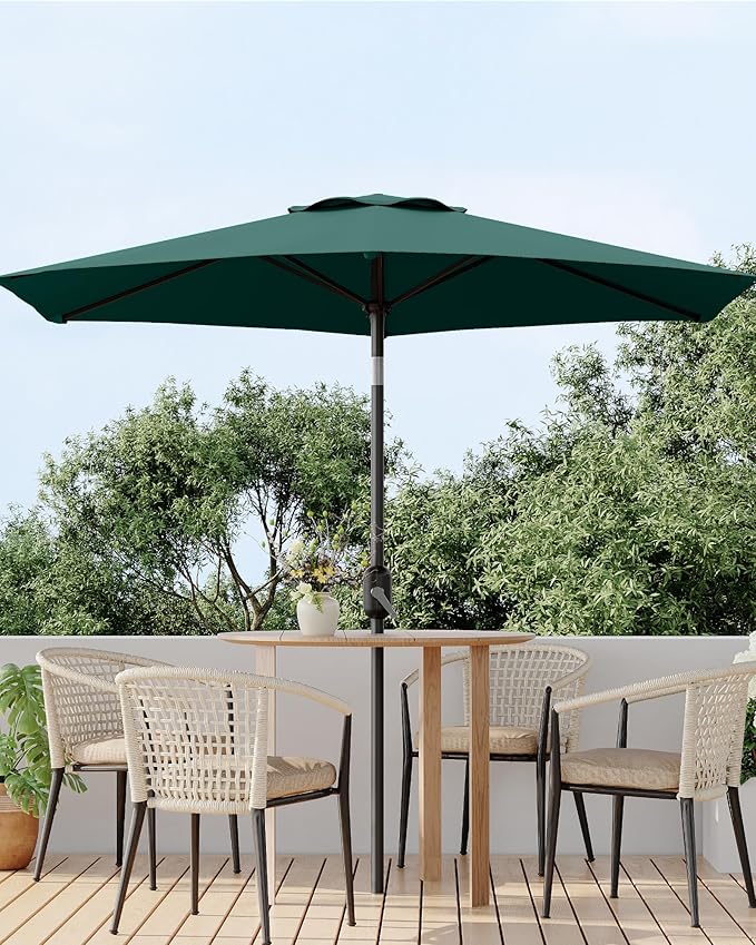 7.5FT Patio Umbrella Outdoor, Market Umbrella, Table Umbrella with Push Button Tilt and Crank, 6 Sturdy Ribs UV Protection Waterproof for Garden, Pool, Deck, Backyard (Dark Green)
