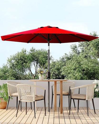 10FT Patio Umbrella Outdoor, Market Umbrella, Table Umbrella with Push Button Tilt and Crank, 8 Sturdy Ribs UV Protection Waterproof for Garden, Pool, Deck, Backyard (Red)