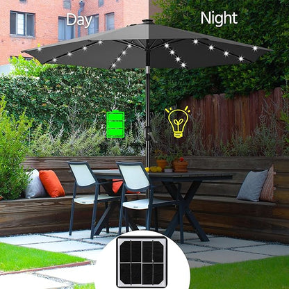 Yaheetech 10FT LED Lighted Patio Umbrella, Outdoor Solar Table Umbrella with 8 Ribs/Tilt Adjustment and Crank Lift System for Garden/Deck/Pool, Gray