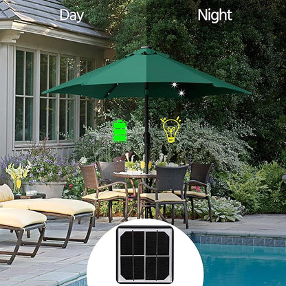 Yaheetech 7.5FT Solar Umbrella LED Lighted Patio Umbrella Waterproof & UV Protection, Market Sunshade w/Tilt and Crank for Backyard, Deck and Pool, Dark Green