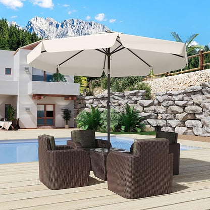 10FT Patio Umbrella Table Market Umbrella w/Tilt and Crank Outdoor Umbrellas for Garden, Deck, Backyard, Pool and Beach, Cream-White