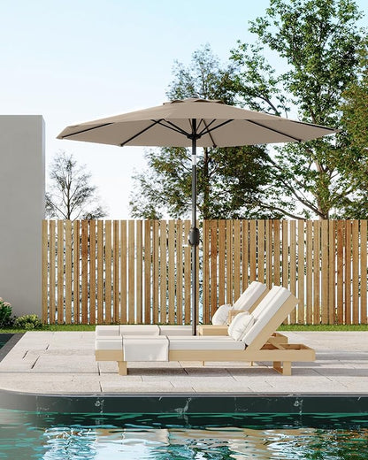 9FT Patio Umbrella Outdoor, Market Umbrella, Table Umbrella with Push Button Tilt and Crank, 8 Sturdy Ribs UV Protection Waterproof for Garden, Pool, Deck, Backyard (Tan)