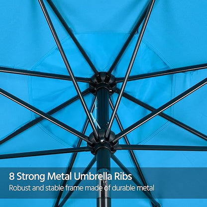 Yaheetech 9FT Outdoor Patio Umbrella Market Table Umbrella Yard Umbrella with Push Button Tilt Crank, 8 Ribs for Garden/Lawn/Deck/Backyard/Beach/Pool,Sky Blue