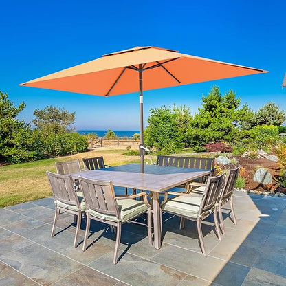 6.6x10ft Rectangular Patio Umbrella, 2 Tiers Outdoor Table Umbrellas with Push Button Tilt and Crank for Patio, Pool, Backyard, Deck, Picnic, Yard (Orange)