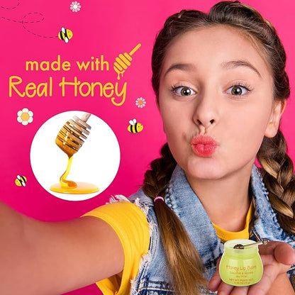 2pc Honey Lip Balm & Lip Mask Set -Simply Sweet Real Honey Jar w/Dipper Applicator Sticks | Safe and Non-Toxic Lip Gloss Gift Set For Girls