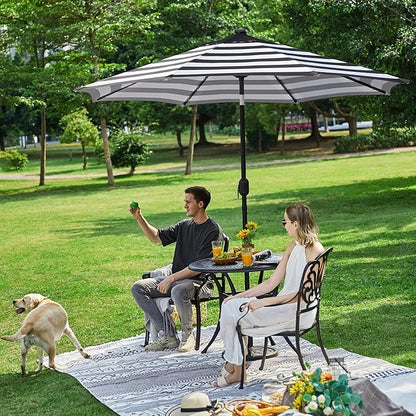 Yaheetech 9FT Solar Patio Umbrella 32 LED Lighted Table Umbrella with 8 Ribs/Tilt & Crank Lift System for Garden/Lawn/Deck/Backyard/Pool, Black/White