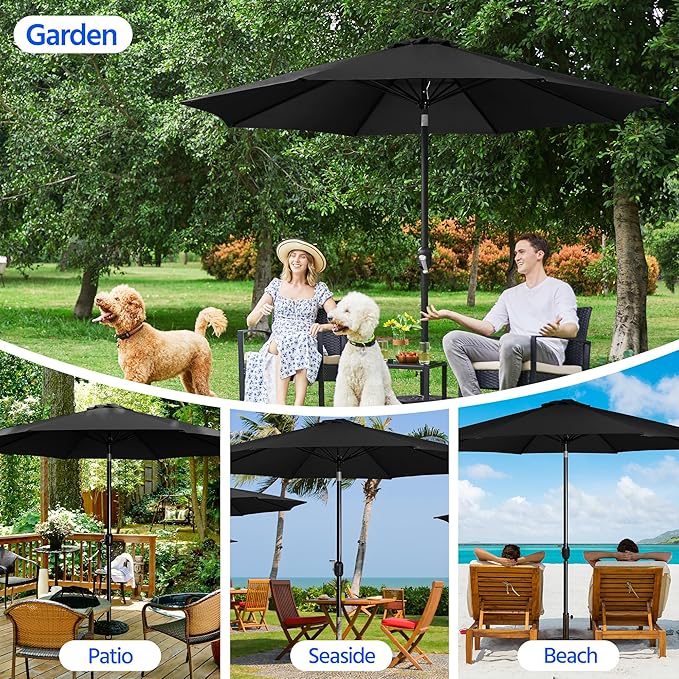 Yaheetech Patio Umbrella, 11FT Outdoor Table Market Umbrella with Push Button Tilt and Crank, Yard Umbrella with 8 Sturdy Ribs for Garden, Deck, Backyard, Pool, Black