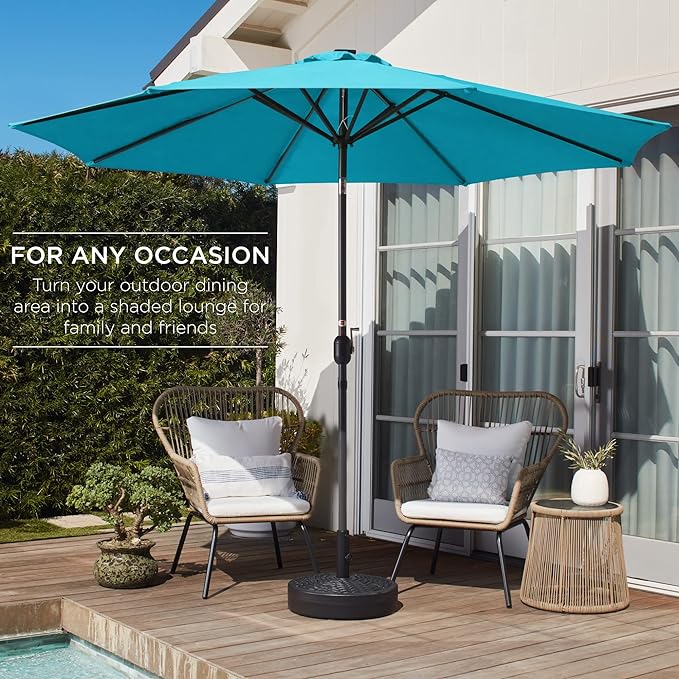 Best Choice Products 10ft Outdoor Steel Polyester Market Patio Umbrella w/Crank, Easy Push Button, Tilt, Table Compatible - Sky Blue