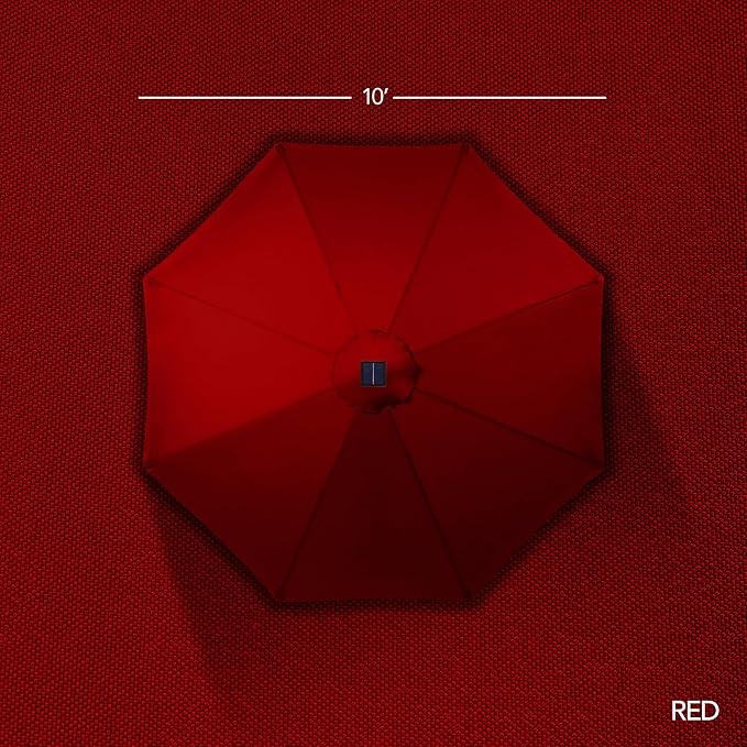 Best Choice Products 10ft Solar Market Patio Umbrella w/Woodgrain Pattern Pole, LED Lights, Tilt & Crank – Outdoor Sun Shade for Backyard Table, Deck, Poolside – Red