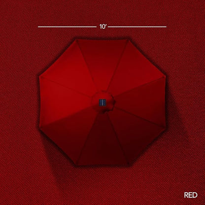 Best Choice Products 10ft Solar Market Patio Umbrella w/Woodgrain Pattern Pole, LED Lights, Tilt & Crank – Outdoor Sun Shade for Backyard Table, Deck, Poolside – Red