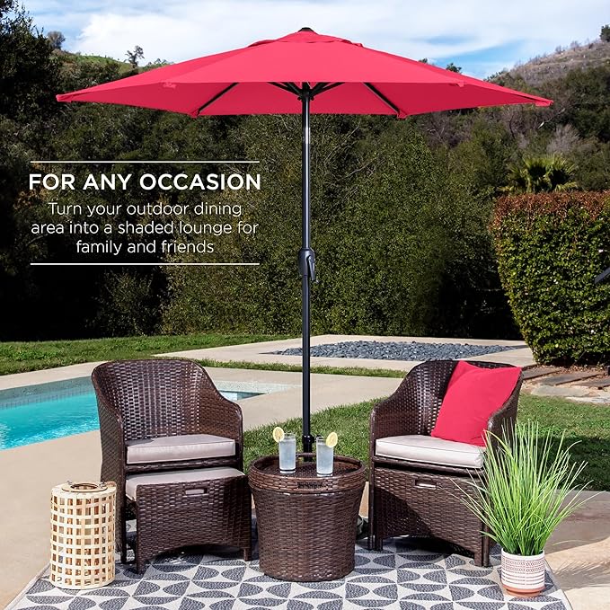 Best Choice Products 7.5ft Heavy-Duty Round Outdoor Market Table Patio Umbrella w/Steel Pole, Push Button Tilt, Easy Crank Lift - Hot Pink