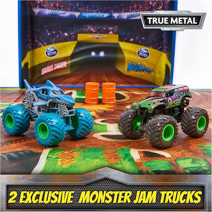 Monster Jam, Ultimate Arena Playmat & Storage with 2 Exclusive Monster Trucks, 1:64 Scale, 20 Accessories, Kids Toys for Boys and Girls Ages 4 and Up
