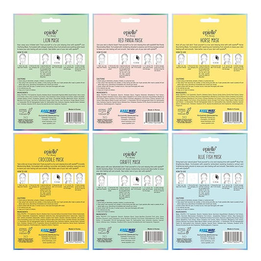 Epielle Character Sheet Masks 12 Pack, Animal Spa Mask, Korean Beauty Mask For All Skin Types, Kids Face Mask, Birthday Party Gift, Girls Night, Spa Day, Spa Night, Spa Gifts for Women