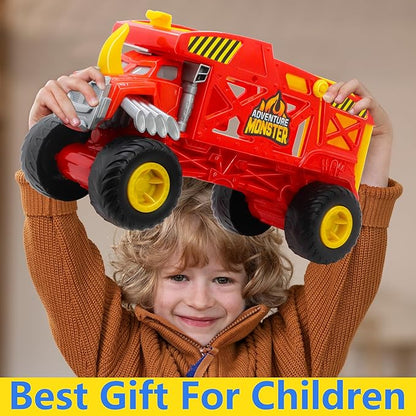 4-in-1 Mounster Truck Transport Carrier Playset, Red Mover Rhino Toy Cars Hauler Set for Children, Including 3 Diecast Monster Trucks, Ideal Gift for Kids 3+