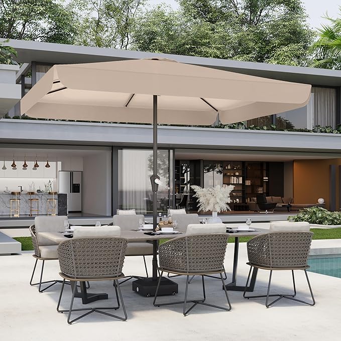 8 * 10FT Rectangular Patio Umbrella Table Market Umbrella w/Crank Outdoor Umbrellas for Garden, Deck, Backyard, Pool and Beach, Beige