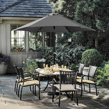 Yaheetech 7.5 ft Solar Patio Umbrella LED Lighted Umbrella with Tilt and Crank Lift System, Table Market Sunshade for Garden, Deck, Backyard, Pool and Beach, Grey
