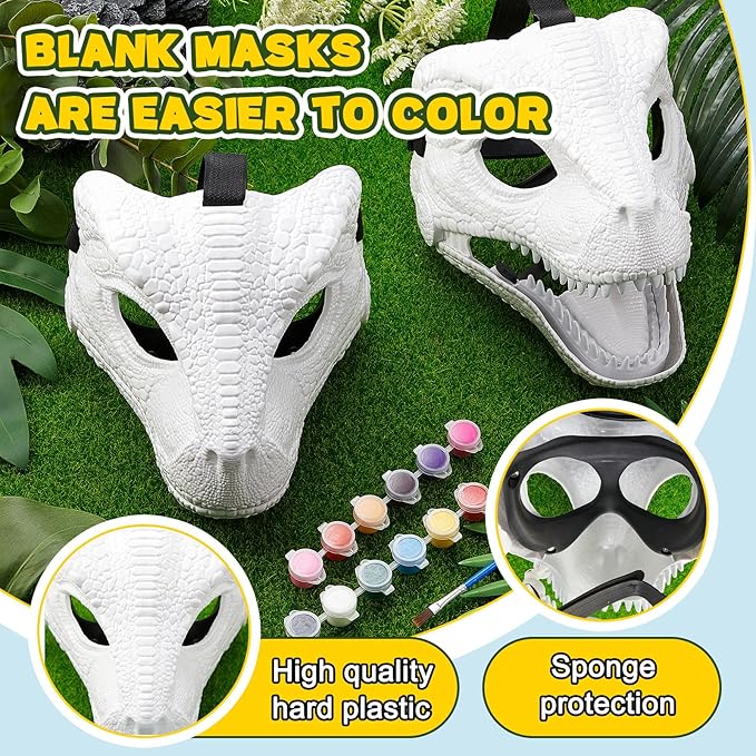 DIY White Hard Plastic Dino Mask with Paint Set,Dinosaur Mask Moving Jaw,T-rex,Jurassic for Kids