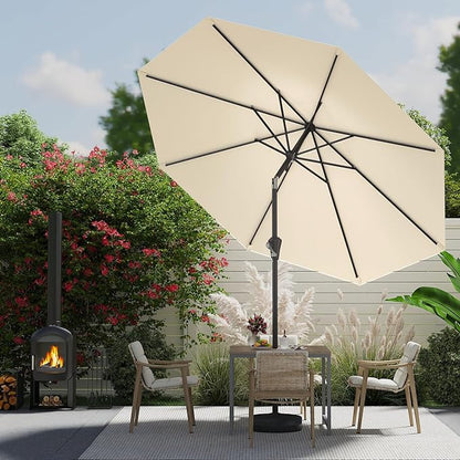 9 FT Patio Umbrella for Outdoor, Outdoor Umbrella with Push Button Tilt and Crank, Outdoor Patio Umbrellas with 8 Sturdy Ribs for Market, Garden, Deck, Backyard, Pool (Cream-white)