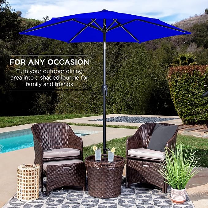 Best Choice Products 7.5ft Heavy-Duty Round Outdoor Market Table Patio Umbrella w/Steel Pole, Push Button Tilt, Easy Crank Lift - Resort Blue