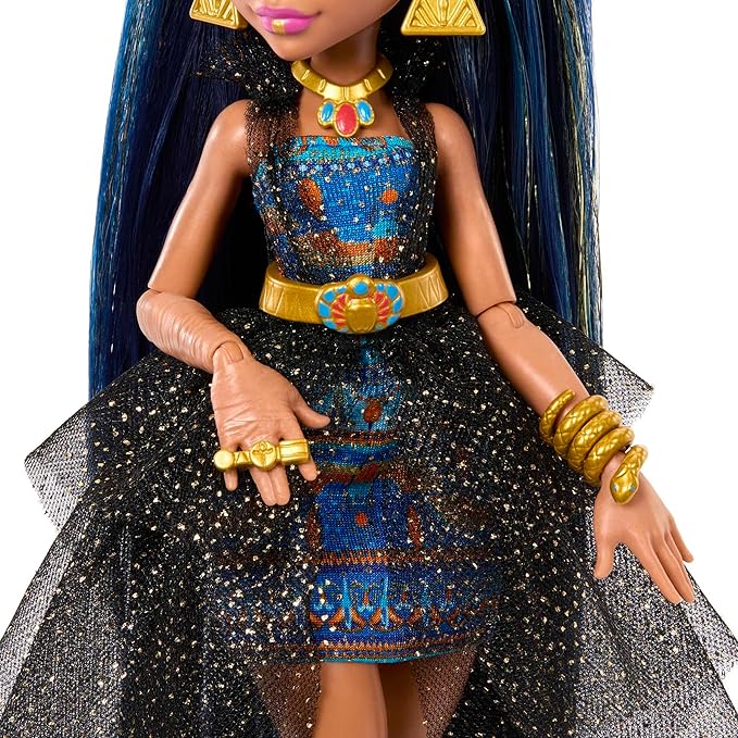 Monster High Monster Ball Doll, Cleo De Nile in Party Dress with Themed Accessories Including Scepter & Cupcakes