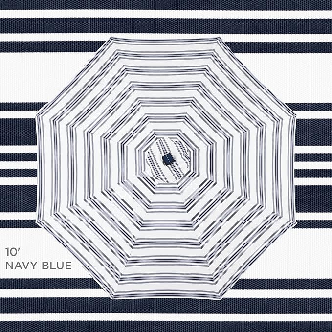 Best Choice Products 10ft Solar Polyester LED Lighted Patio Umbrella w/Tilt Adjustment and UV-Resistant Fabric - Striped Navy Blue