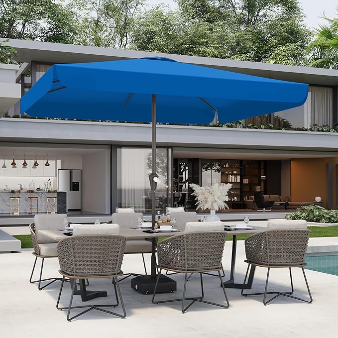 8 * 10FT Rectangular Patio Umbrella Table Market Umbrella w/Crank Outdoor Umbrellas for Garden, Deck, Backyard, Pool and Beach, Royal Blue