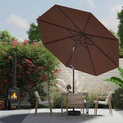 9 FT Patio Umbrella for Outdoor, Outdoor Umbrella with Push Button Tilt and Crank, Outdoor Patio Umbrellas with 8 Sturdy Ribs for Market, Garden, Deck, Backyard, Pool (Brown)