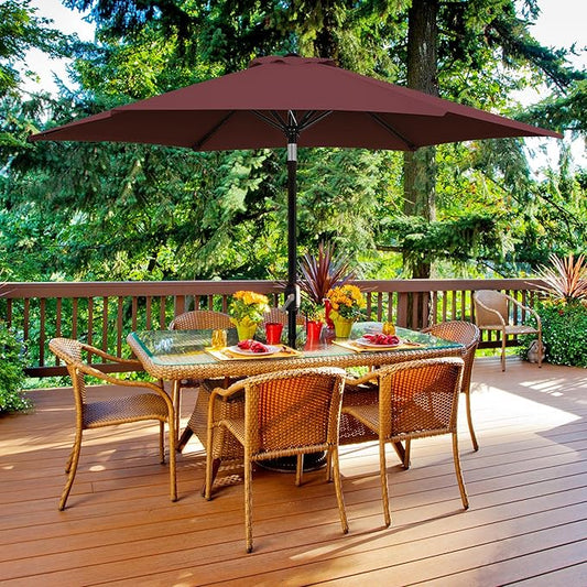 Yaheetech Patio Umbrella, 9FT Outdoor Table Market Umbrella with Push Button Tilt and Crank, Yard Sun Shade with Sturdy Ribs for Garden, Deck, Backyard, Pool, Burgungy