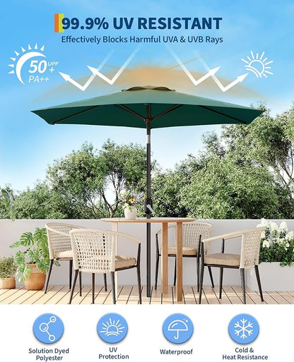 7.5FT Patio Umbrella Outdoor, Market Umbrella, Table Umbrella with Push Button Tilt and Crank, 6 Sturdy Ribs UV Protection Waterproof for Garden, Pool, Deck, Backyard (Dark Green)