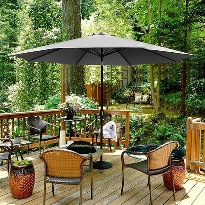 Yaheetech Patio Umbrella, 11FT Outdoor Table Market Umbrella with Push Button Tilt and Crank, Yard Umbrella with 8 Sturdy Ribs for Garden, Deck, Backyard, Pool, Gray