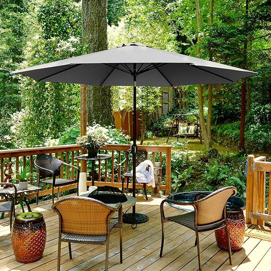 Yaheetech Patio Umbrella, 11FT Outdoor Table Market Umbrella with Push Button Tilt and Crank, Yard Umbrella with 8 Sturdy Ribs for Garden, Deck, Backyard, Pool, Gray