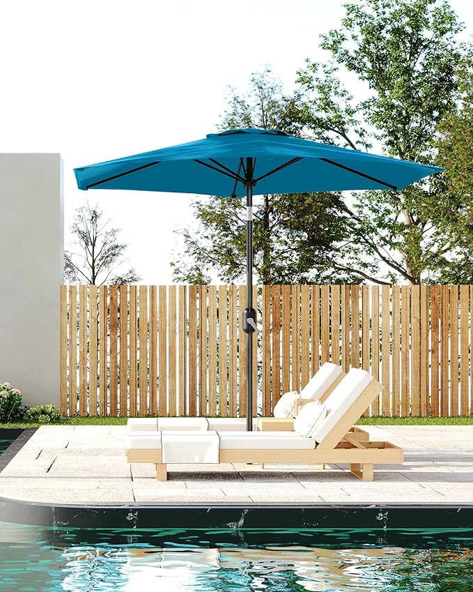 7.5FT Patio Umbrella Outdoor, Market Umbrella, Table Umbrella with Push Button Tilt and Crank, 6 Sturdy Ribs UV Protection Waterproof for Garden, Pool, Deck, Backyard (Turquoise Blue)