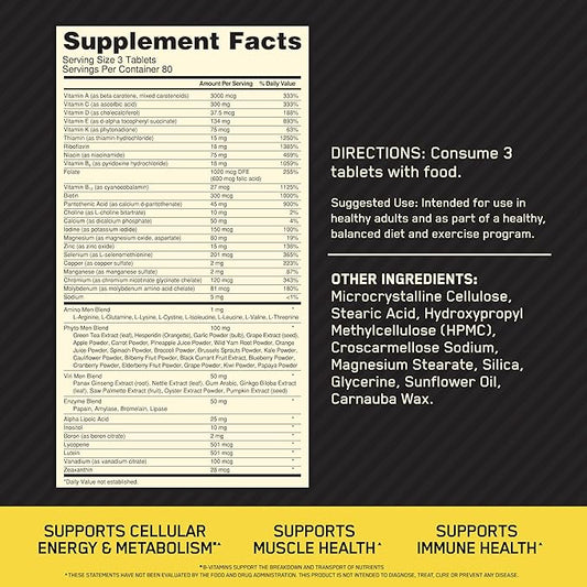 Optimum Nutrition Opti-Men Daily Multivitamin for Men, Immune Support Supplement with Amino Acids, 80 Day Supply, 240 Count, (Packaging May Vary)