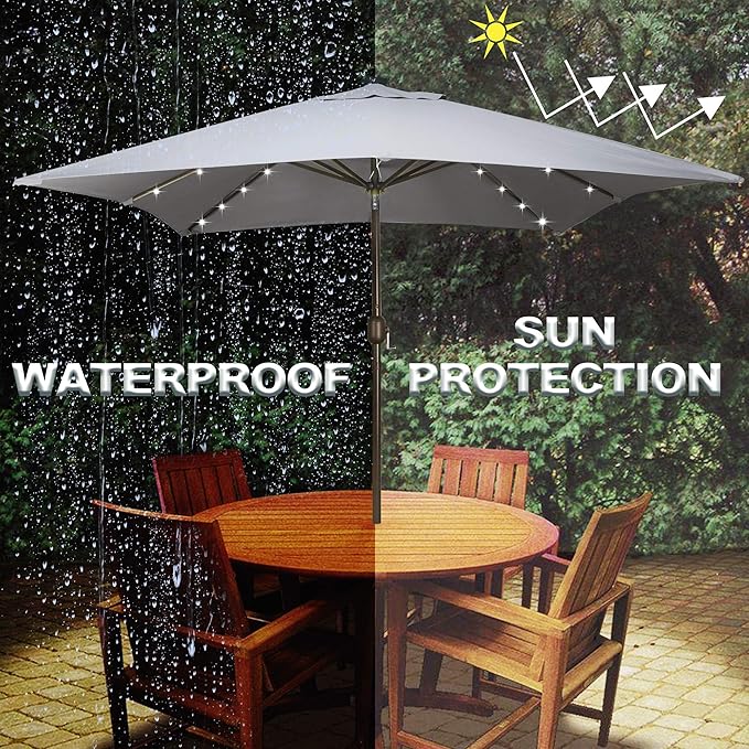 Blissun Rectangular Patio Umbrella, Table Market Umbrella with Tilt and Crank, Outdoor Umbrella for Garden, Deck, Backyard, Pool and Beach