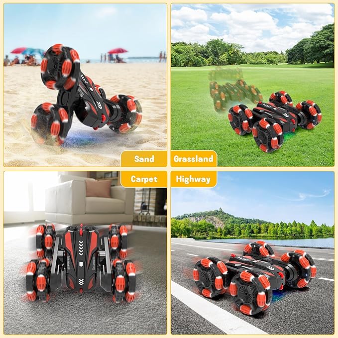 Eulogia Gesture Sensing RC Stunt Car for Kids, Double Sided 360° Flips & Rotating, 40+ Mins Playtime, Durable Off-Road Remote Control Car Toys Gifts for Boys Girls Age 5-12 (Red)